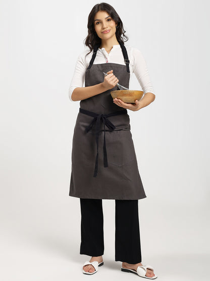 Cotton Canvas Apron with Contrast Belt - Grey Color