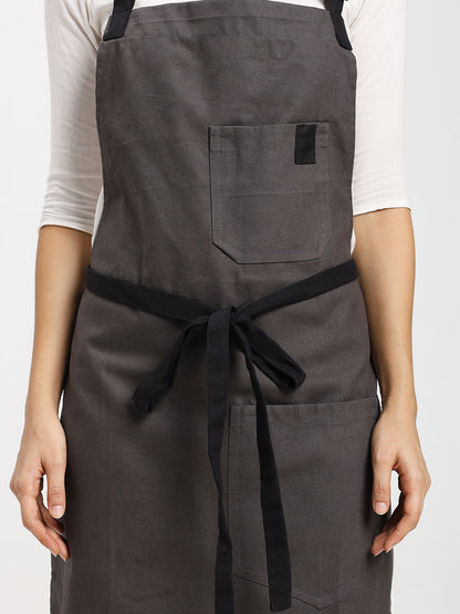 Cotton Canvas Apron with Contrast Belt - Grey Color