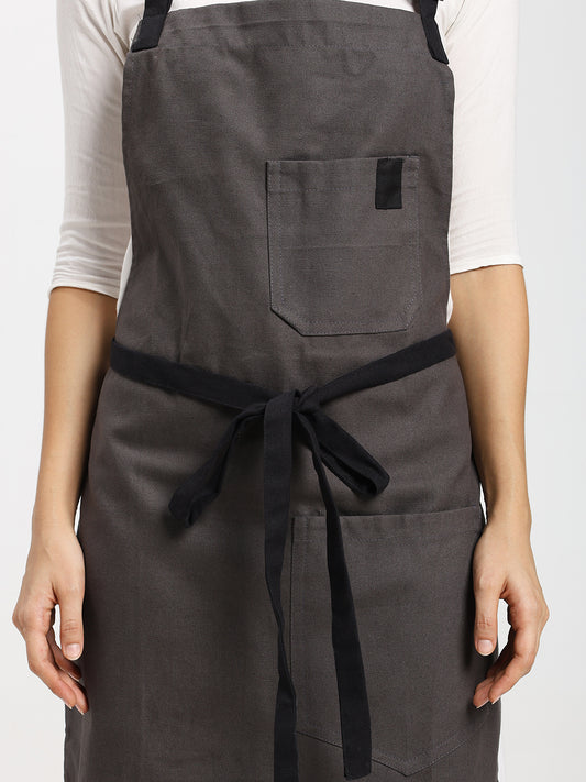 Cotton Canvas Apron with Contrast Belt - Grey Color