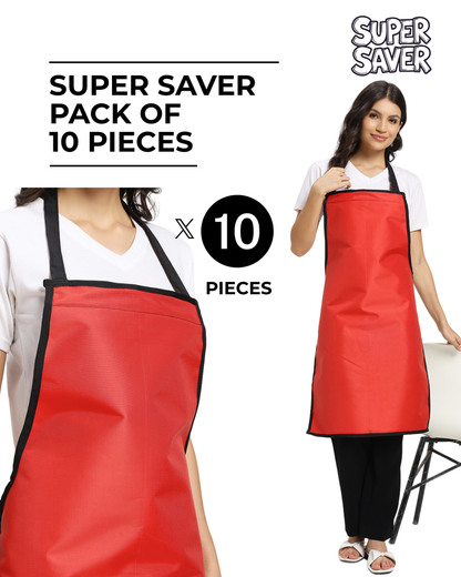 Red Waterproof Kitchen Apron – PVC-Coated - Pack of 10