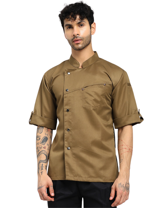Premium Khakhi Men's Chef Coat with Cross Pocket Design