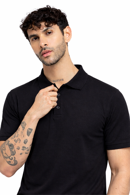 Polo Neck T-Shirt - Black
