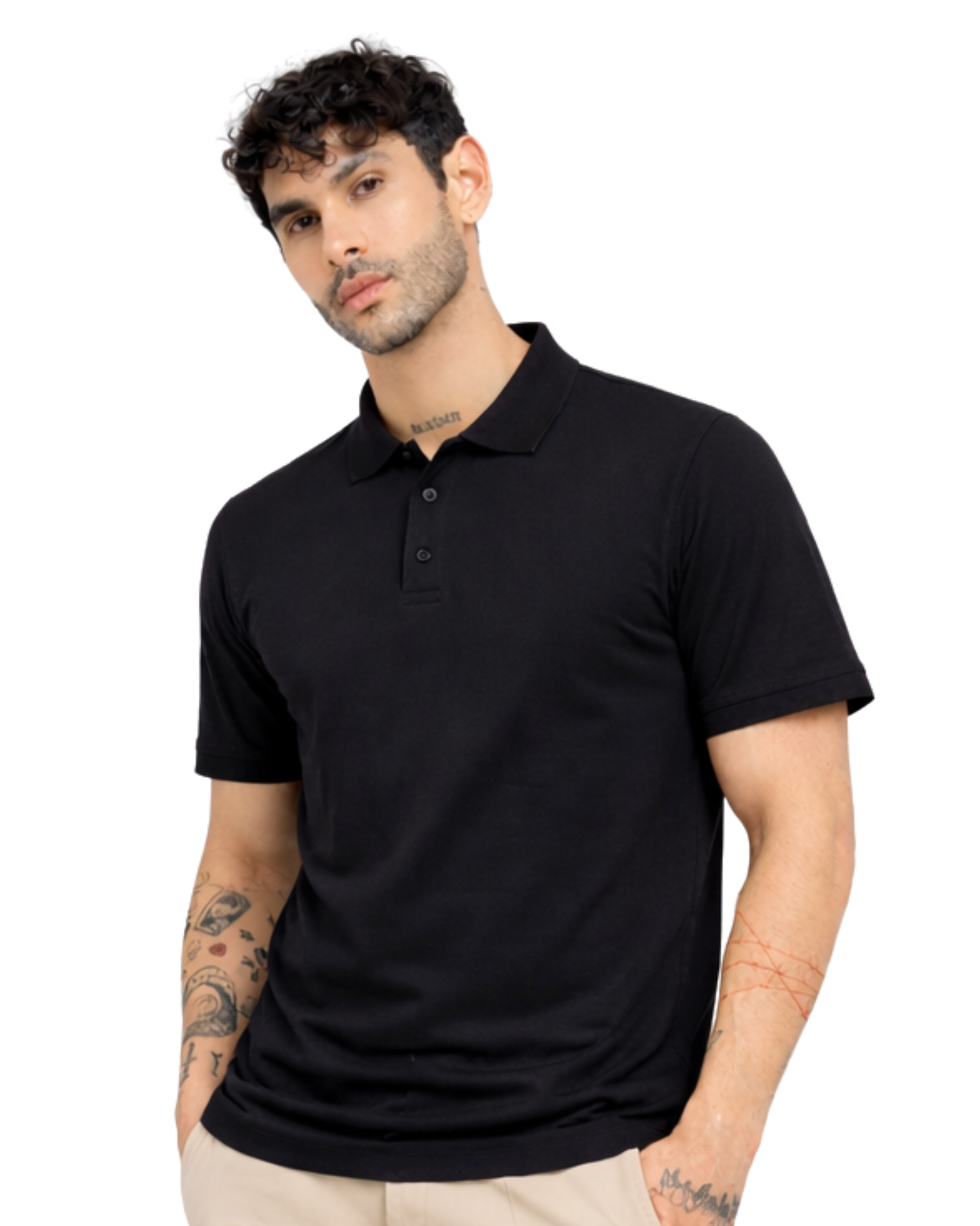 Polo Neck T-Shirt - Black
