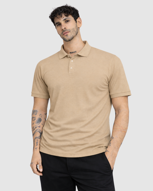 Polo Neck T-Shirt - Beige