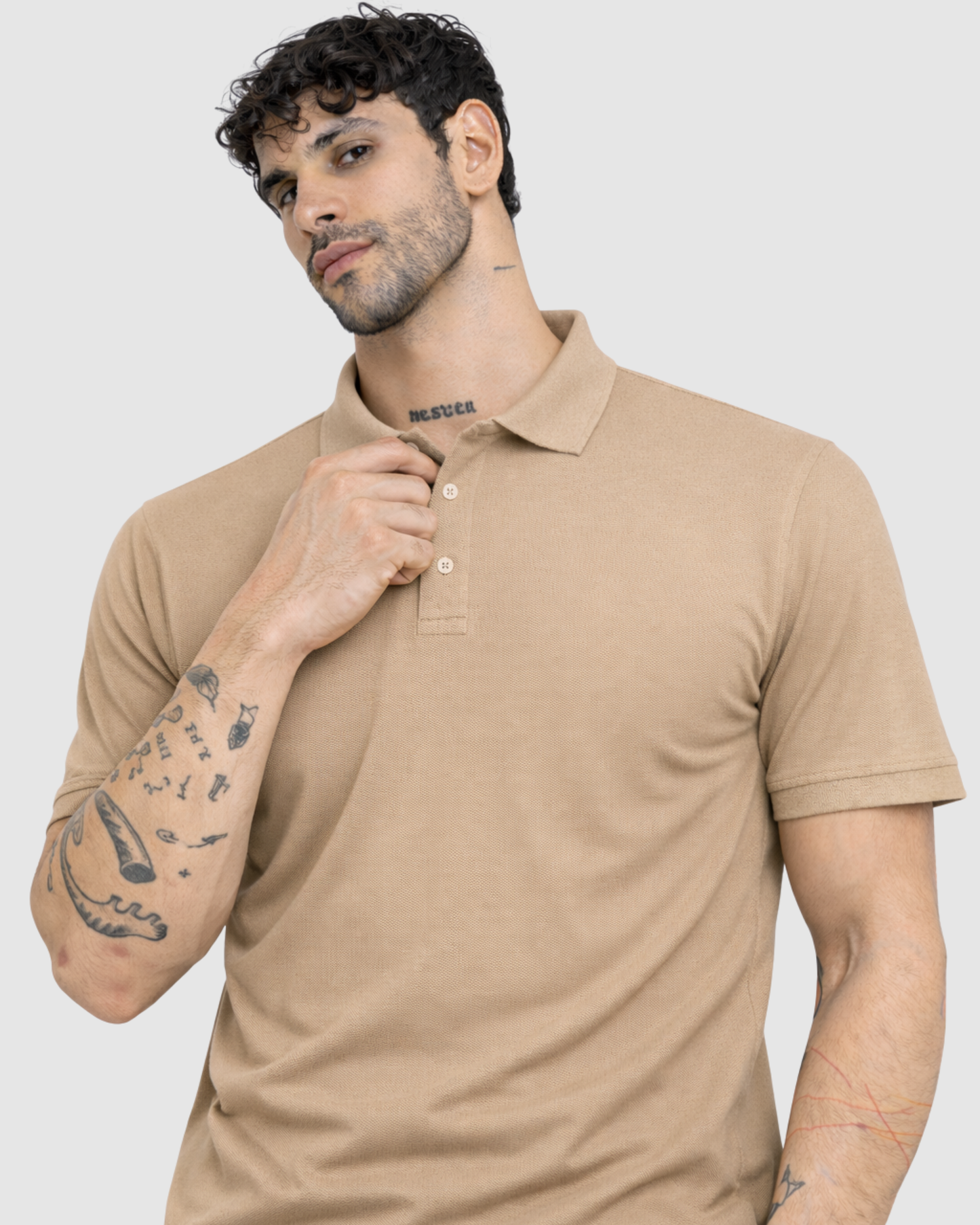 Polo Neck T-Shirt - Beige