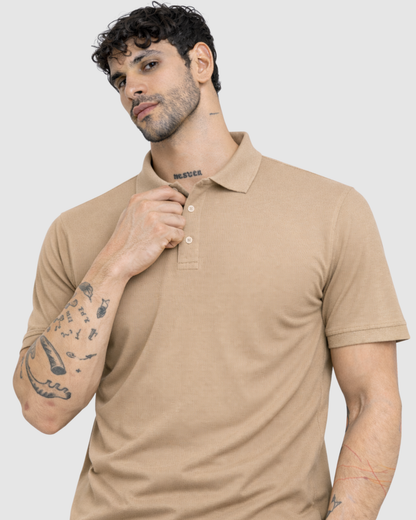 Polo Neck T-Shirt - Beige