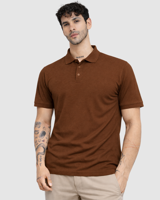 Polo Neck T-Shirt - Brown
