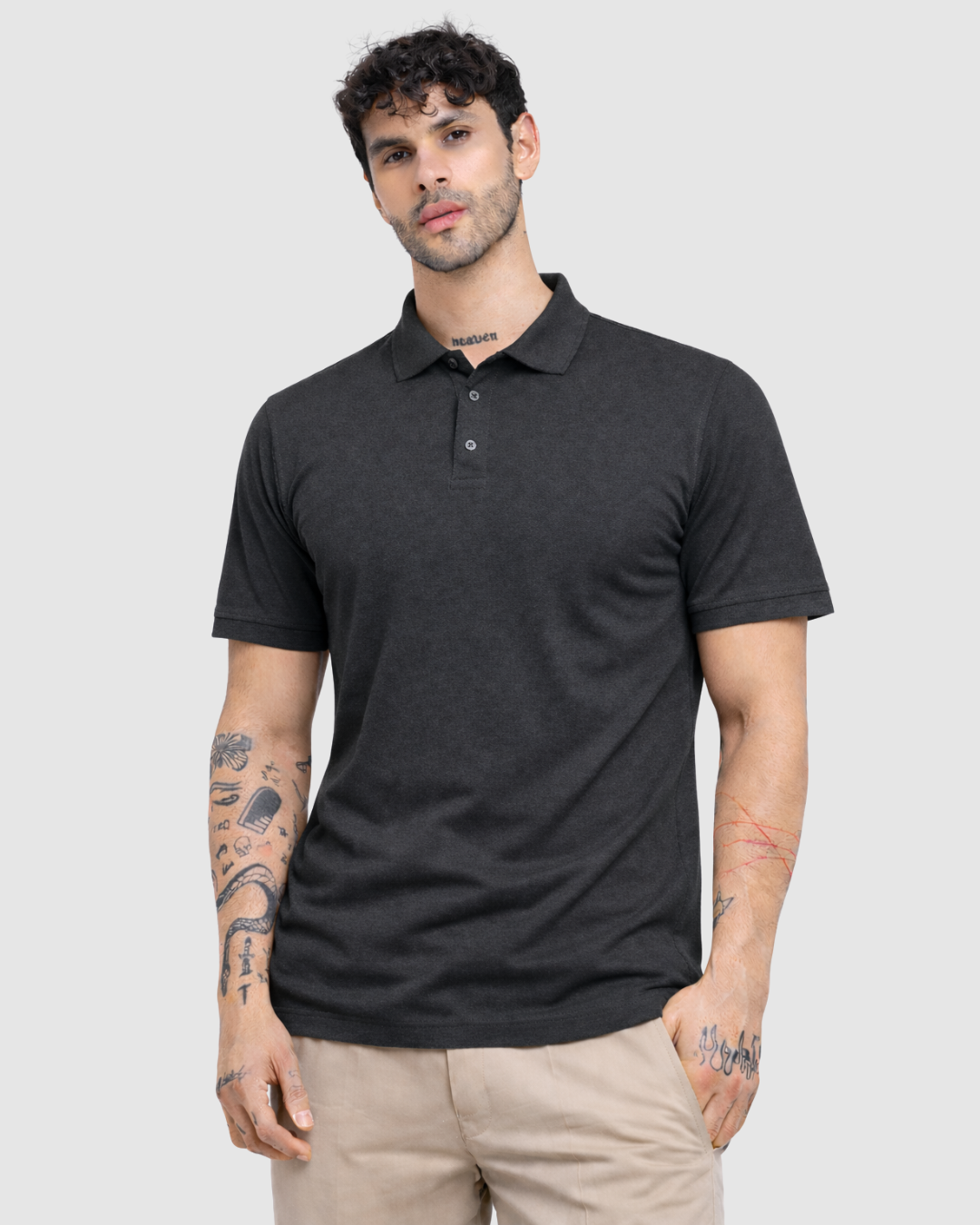 Polo Neck T-Shirt - Dark Grey