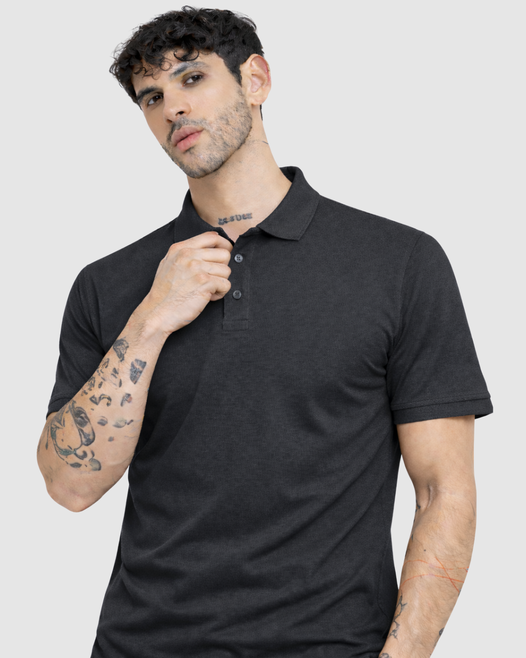 Polo Neck T-Shirt - Dark Grey