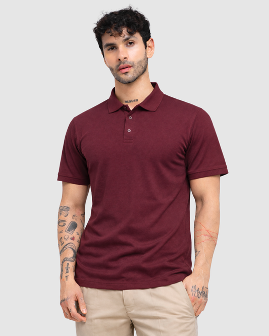 Polo Neck T-Shirt - Maroon