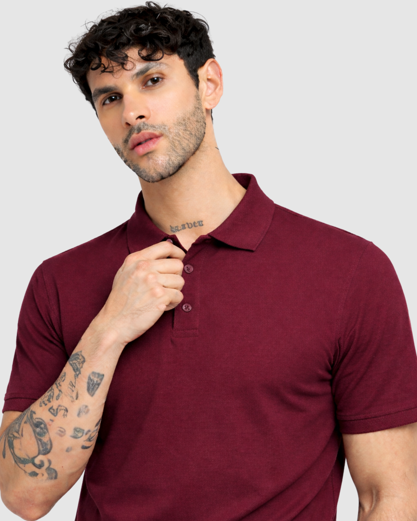 Polo Neck T-Shirt - Maroon