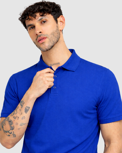 Polo Neck T-Shirt - Royal Blue
