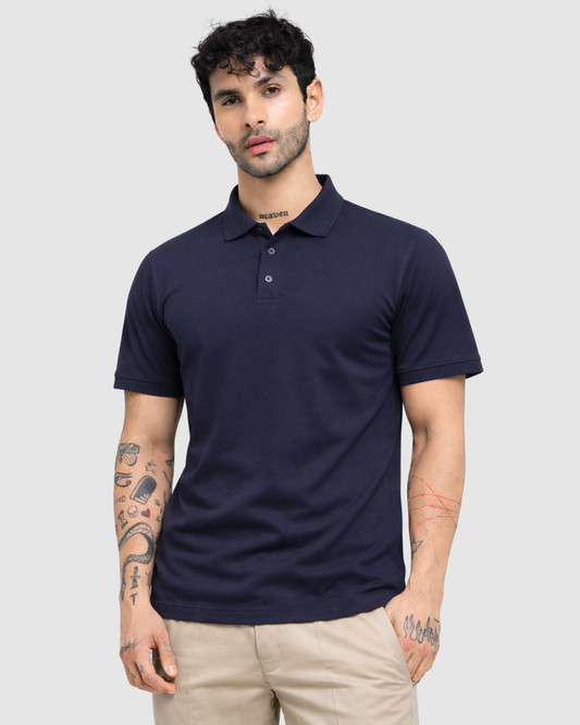 Polo Neck T-Shirt - Navy Blue