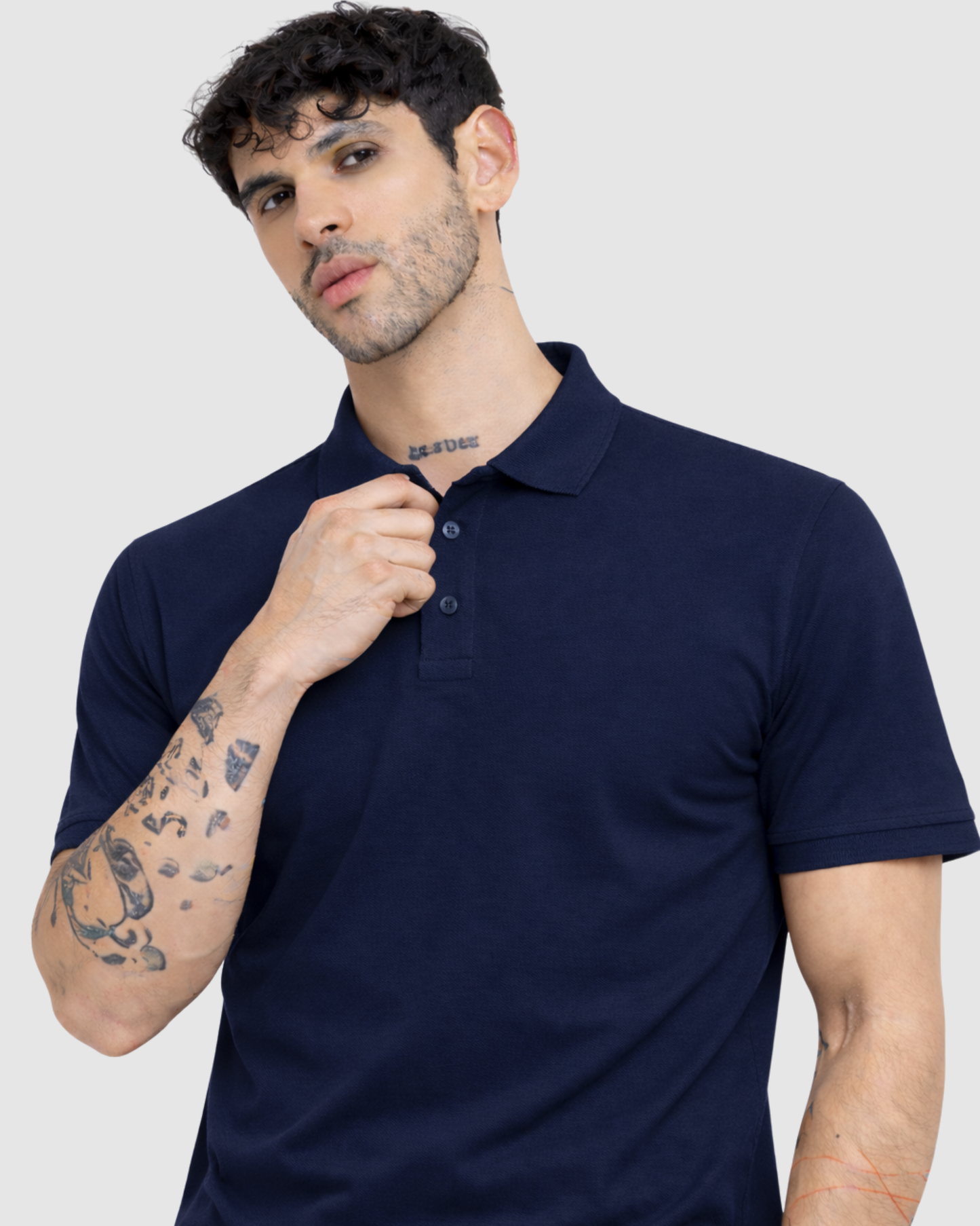 Polo Neck T-Shirt - Navy Blue