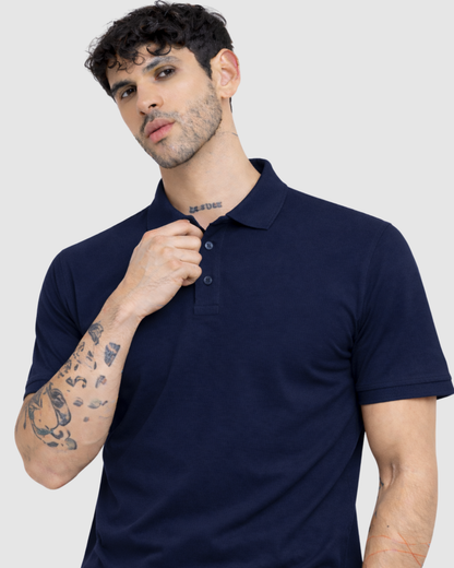 Polo Neck T-Shirt - Navy Blue
