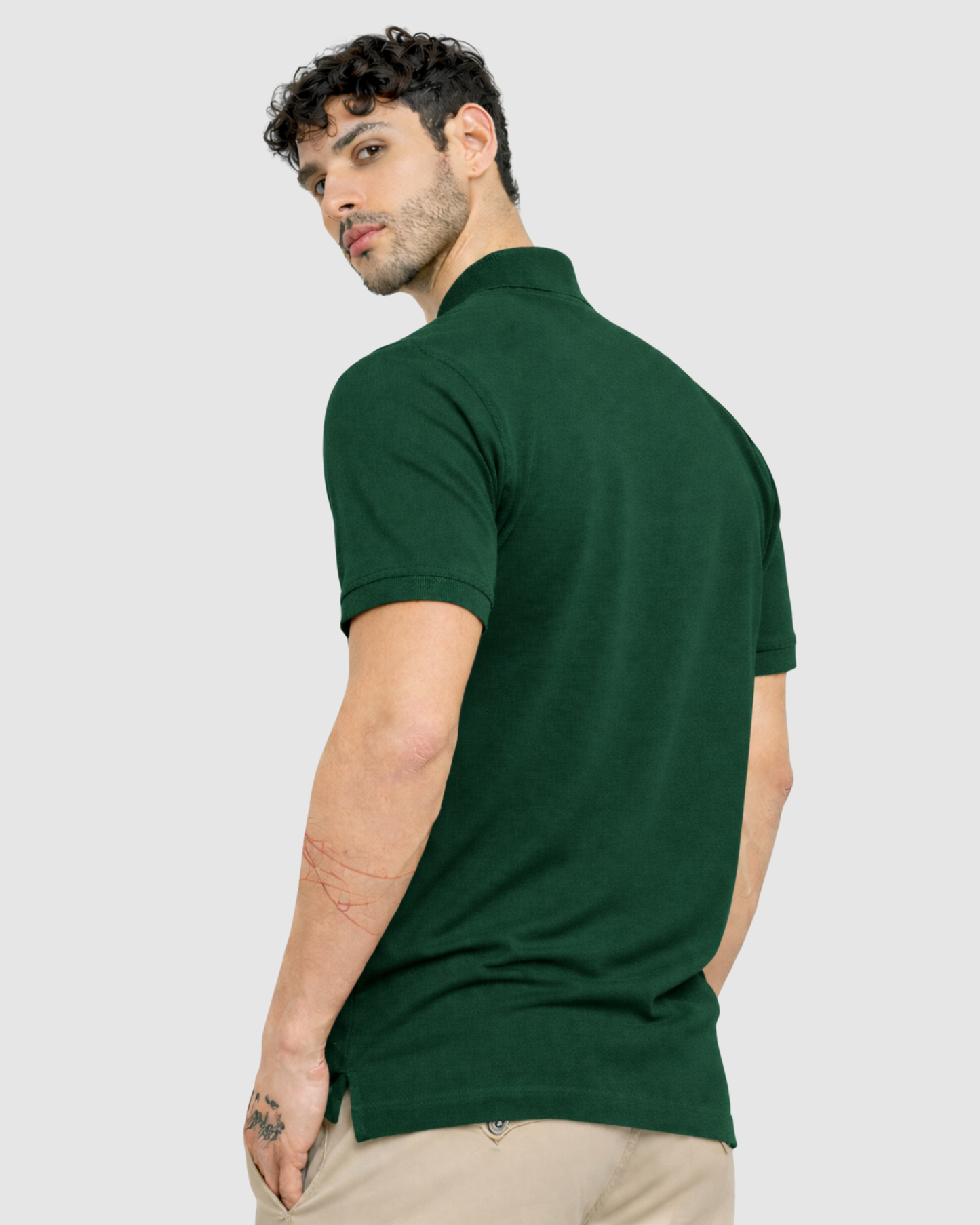 Polo Neck T-Shirt - Bottle Green