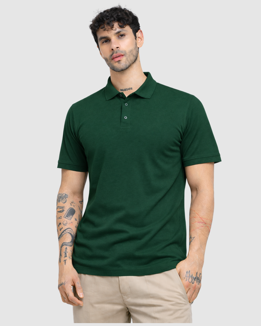 Polo Neck T-Shirt - Bottle Green