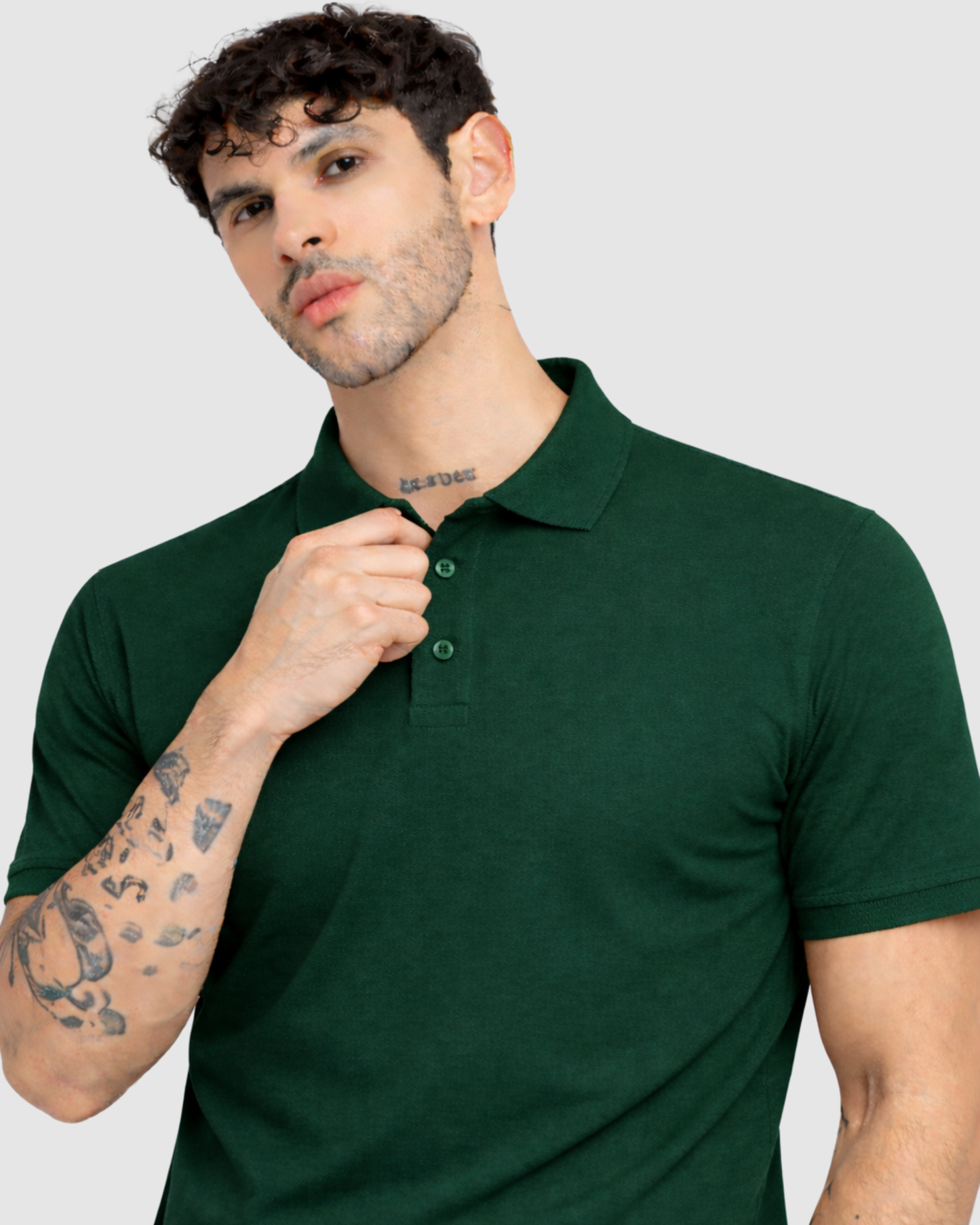 Polo Neck T-Shirt - Bottle Green