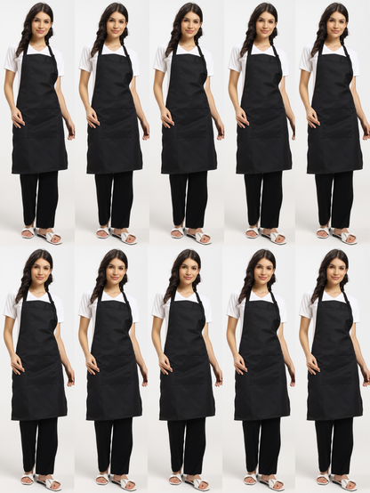 Black Kitchen Apron with adjustable Strap & Utility Pocket - Pack of 10